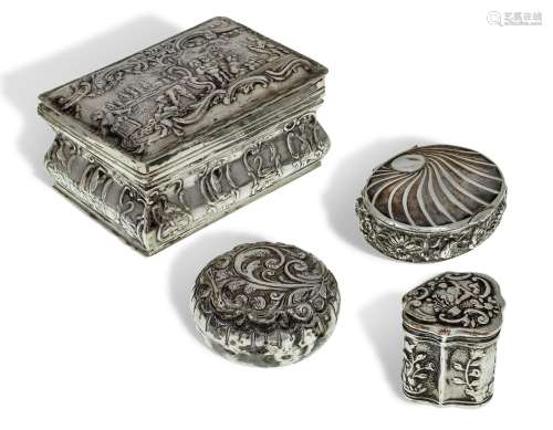 A group of small Continental and English silver boxes compri...
