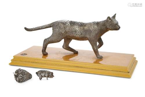 A silver model of a cat, by Theo Fennell, London, 1995, real...