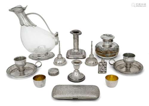 A group of silver, white metal and silver plate including: a...