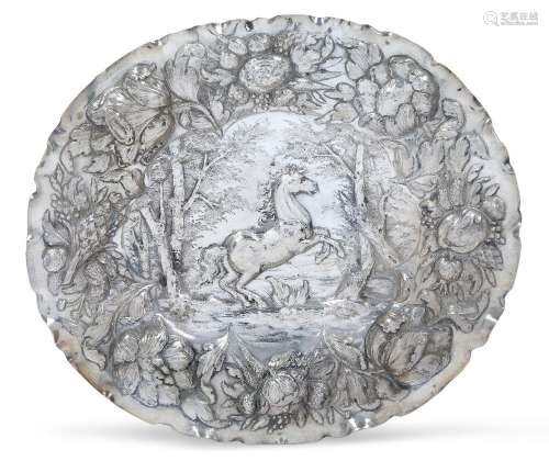 A silver repousse dish, probably German, 17th century, the f...