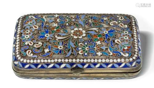 A Russian cloisonne enamel cigarette case, Moscow, c.1880, m...