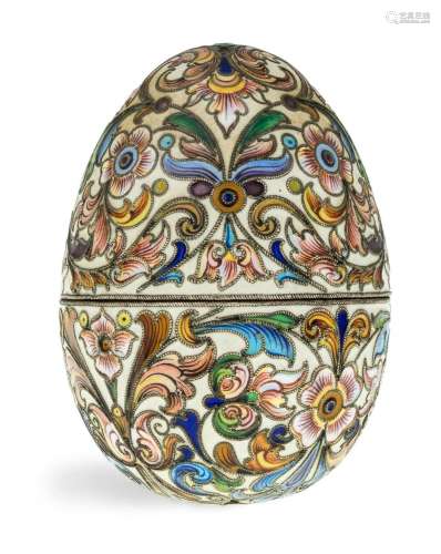 A Russian cloisonne enamel egg, mark of Feodor Rückert, Mosc...