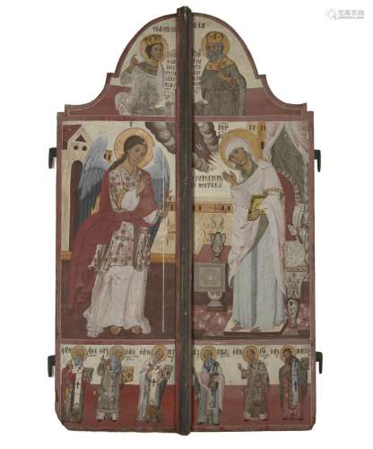 A pair of Greek polychrome decorated doors from an iconostas