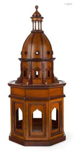 A walnut architectural model of an architectural dome with c...