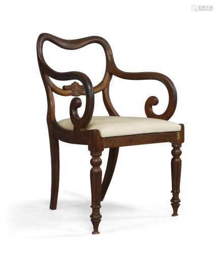 A William IV mahogany open arm elbow chair