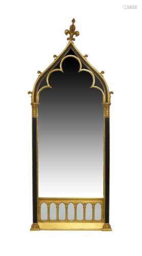 A Victorian Gothic revival style gilt and ebonized framed mi...