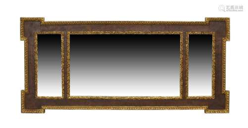 A Victorian parcel gilt yew wood sectional mirror