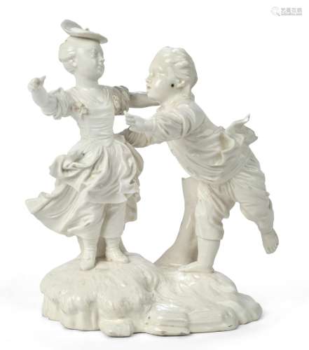 A Hochst porcelain white group of Fangespiel (Playing Tag)