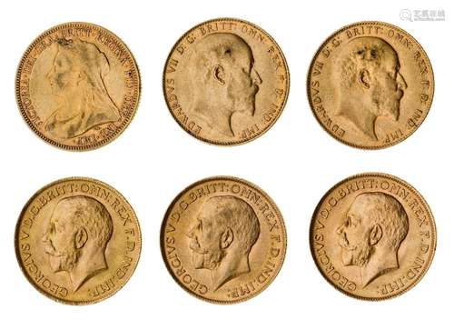 Six gold sovereigns