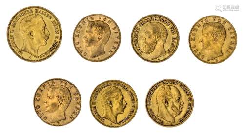 Seven German gold coins