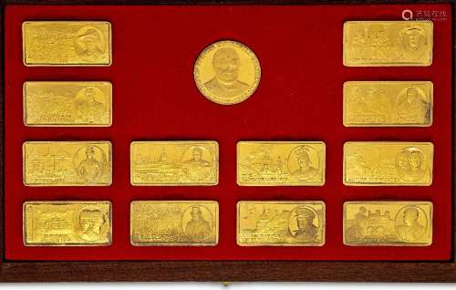 A set of twelve Pobjoy Mint silver-gilt ingots and one medal...