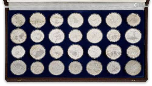 Two cased sets of twenty-eight silver proof coins