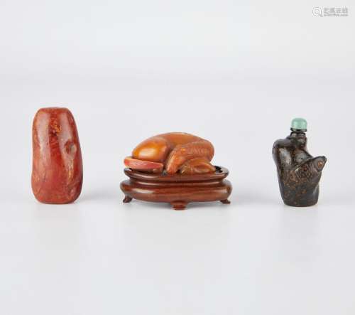 Group of 3 Chinese Antique Amber Snuff Bottles