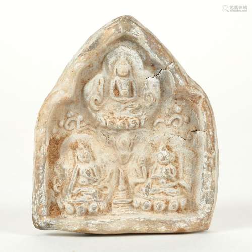 SE Asian Stone Relief Three Seated Figures<br />