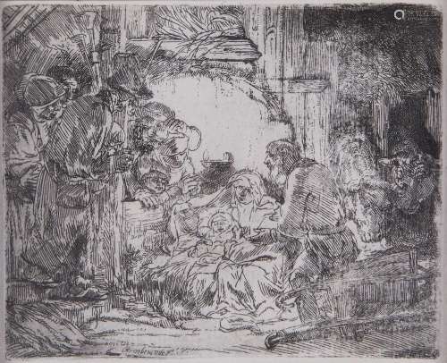 Rembrandt "Adoration of the Shepherds" Etching