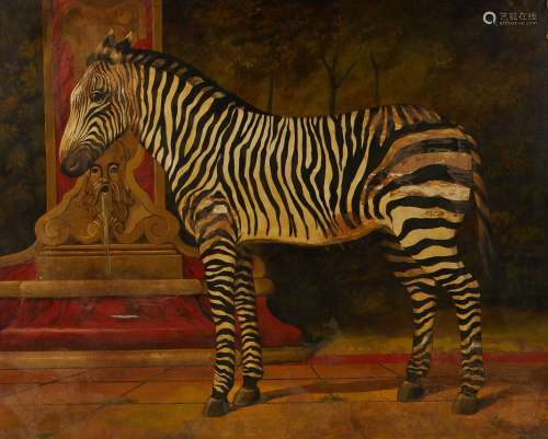 William Skilling Zebra Oil on Canvas Painting