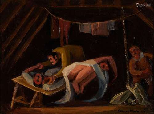 Dewey Albinson "Event in the Loft" Oil on Canvas