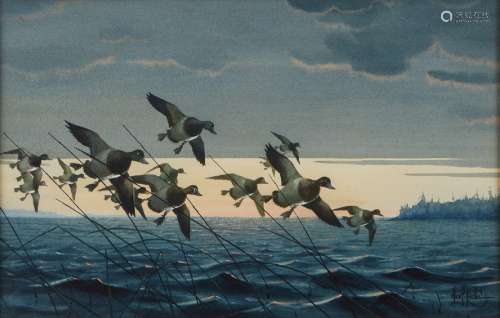 Les Kouba (1917-1998). Les Kouba Wildlife Painting Ducks