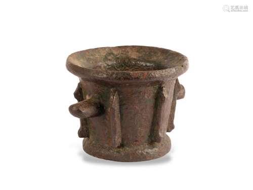 Ribbed mortar with handling in round shape, 16./17. Century,...