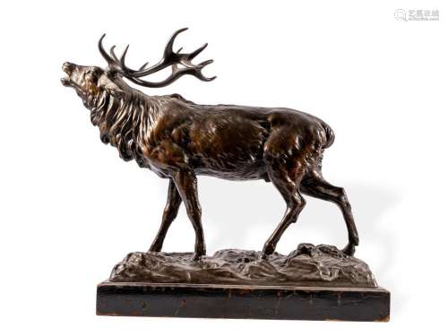 Roaring deer, Around 1900, Cast bronze