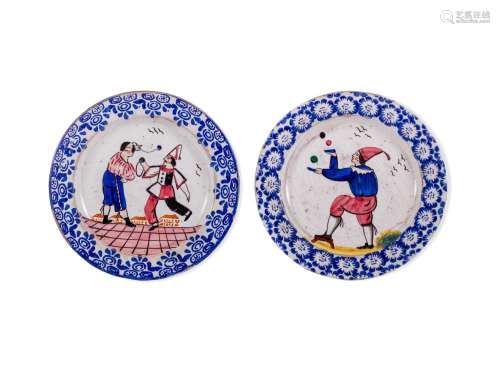 Pair of plates with figures from commedia dell'arte, Ita...