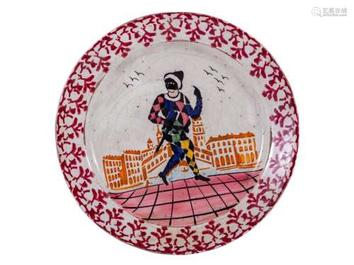Plate with figure from Commedia dell'arte (Arlecchino), ...
