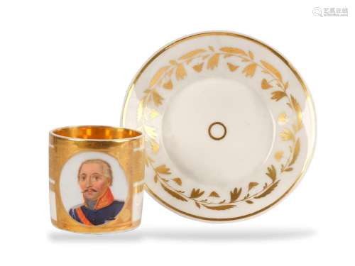 Cup with saucer, Portrait medallion of an officer, Around 18...