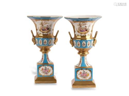 Highly decorative pair of crater vases, Around 1900, Porcela...