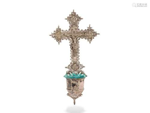 Holy water font in the form of a cross, Four evangelists at ...