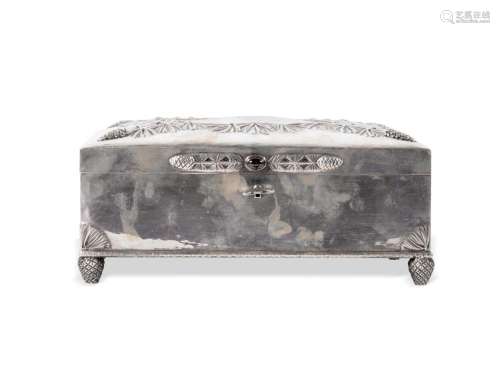 Silver cigar box, German around 1900/20, Wood core