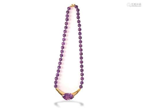 Necklace, Amethyst, 18 ct gold clasp