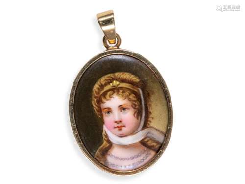 Medallion portrait, 14 ct gold, Portrait miniature on porcel...