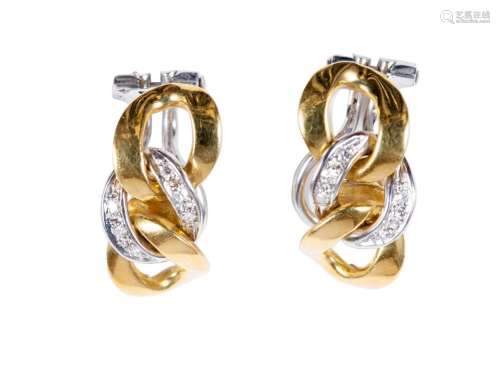 Pair of ear clips, 18 ct gold, Yellow Gold & White Gold
