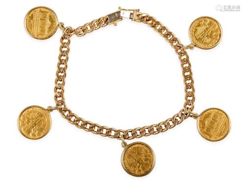 Bracelet, 14 ct gold, Hanging with 5 coins