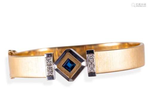 Bangle, 14 ct gold, With a blue gemstone