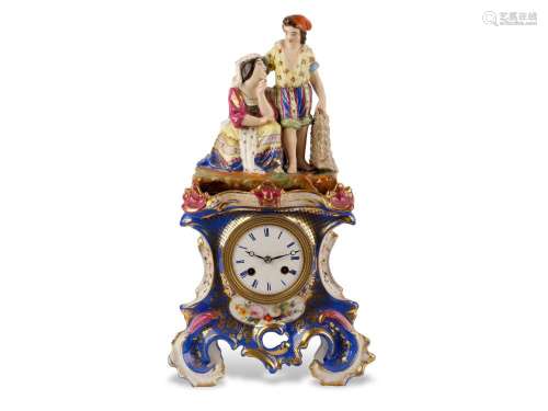 Fireplace clock, Biedermeier around 1840, White ceramic colo...