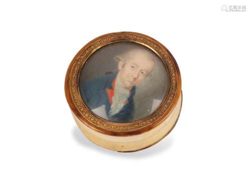 Lidded box with a portrait miniature of a nobleman on the li...