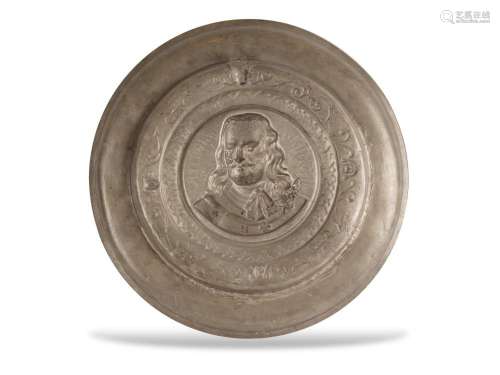 Pewter plate with portrait of Michiel de Ruiter, 19th centur...