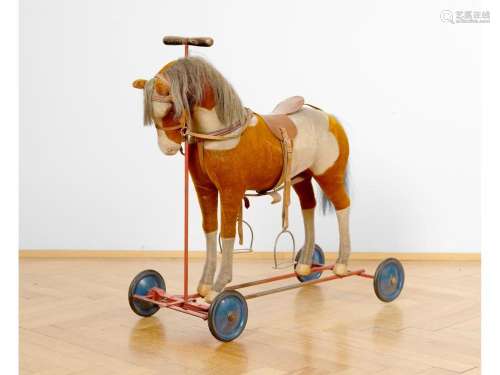 Toy horse, Around 1930/60, Wooden core covered with velour f...