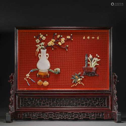 Qing Dynasty,Red Sandalwood Treasures Inlaid Screen