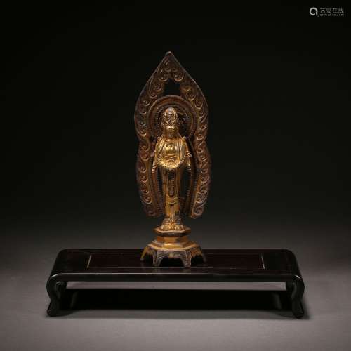 Ming Dynasty,Bronze Gilt Buddha Standing Statue