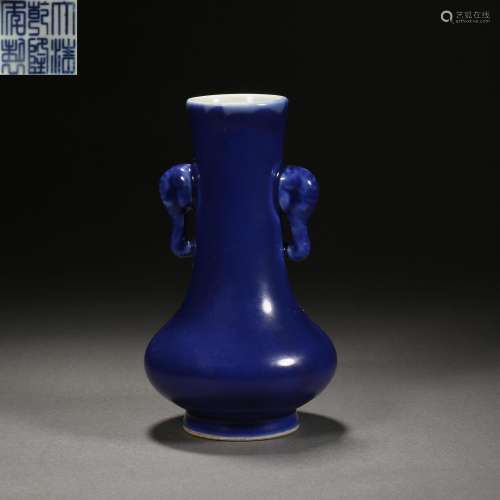 Qing Dynasty,Ji-Blue Glaze Binaural Bottle