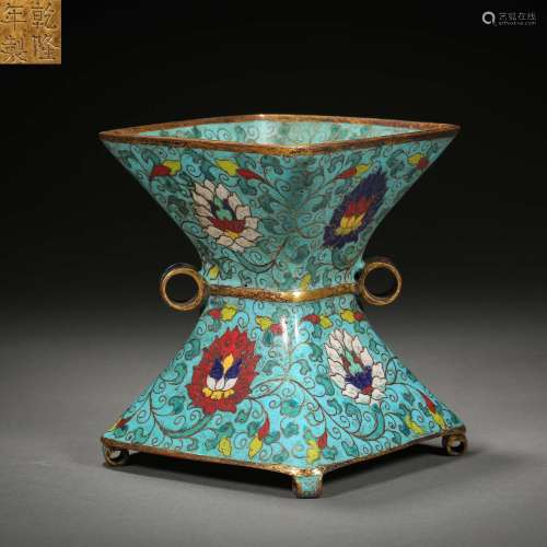 Qing Dynasty,Cloisonne Flower Square Vessel
