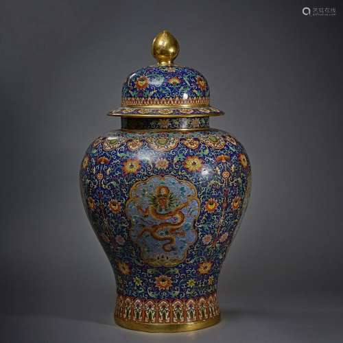 Qing Dynasty,Cloisonne Dragon Pattern Flower Jar