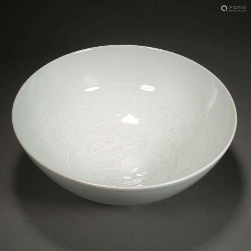 Ming  Dynasty,White Porcelain Dragon Pattern Large Bowl
