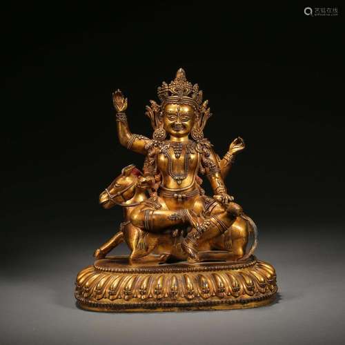 Qing Dynasty,Gilt Statue of The God of Wealth