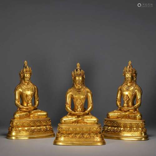 A Group 15th Century,Tibetan Bronze Gilt Buddha Sitting Stat...