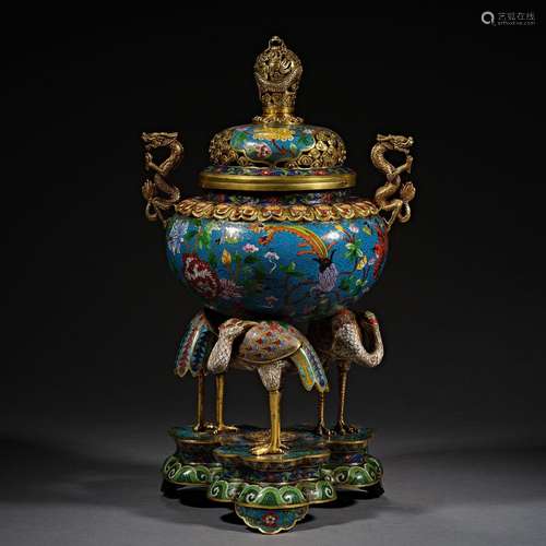 Qing Dynasty,Cloisonne Crane Foot Dragon Head Aromatherapy F...