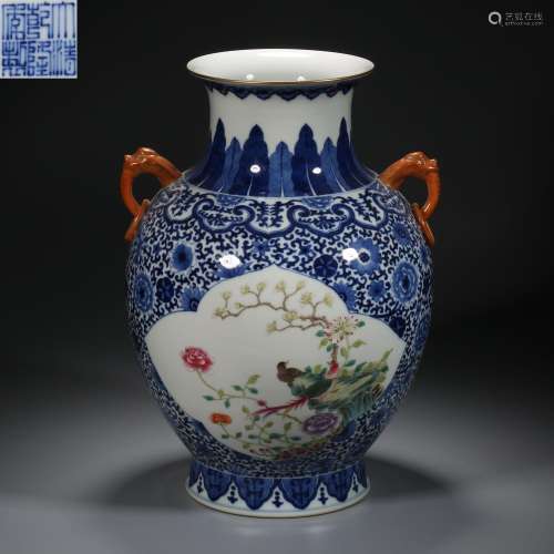 Qing Dynasty,Blue and White Open Window Flower and Bird Bina...