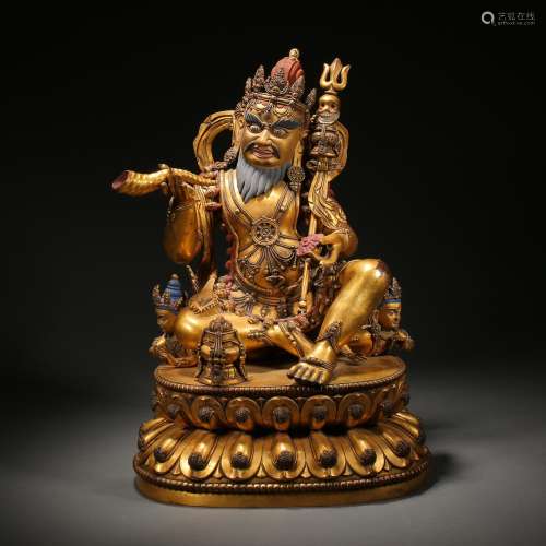 Qing Dynasty,Gilt Statue of The God of Wealth